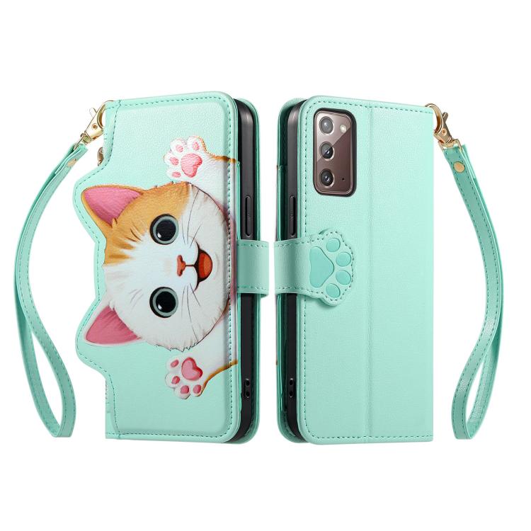 For Galaxy A72 5G Cat-shaped Zipper Wallet Vegan Leather Phone Case with Strap