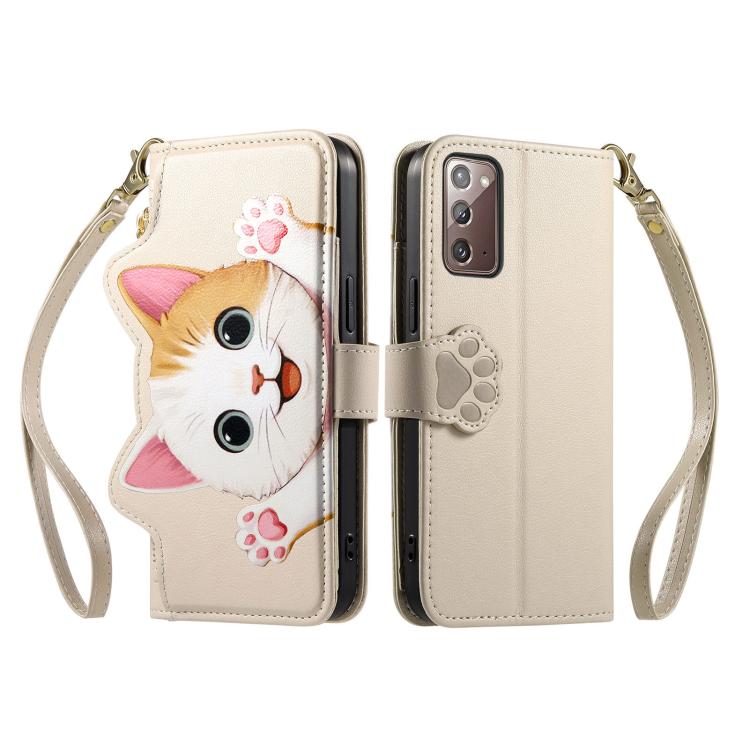 For Galaxy A72 5G Cat-shaped Zipper Wallet Vegan Leather Phone Case with Strap