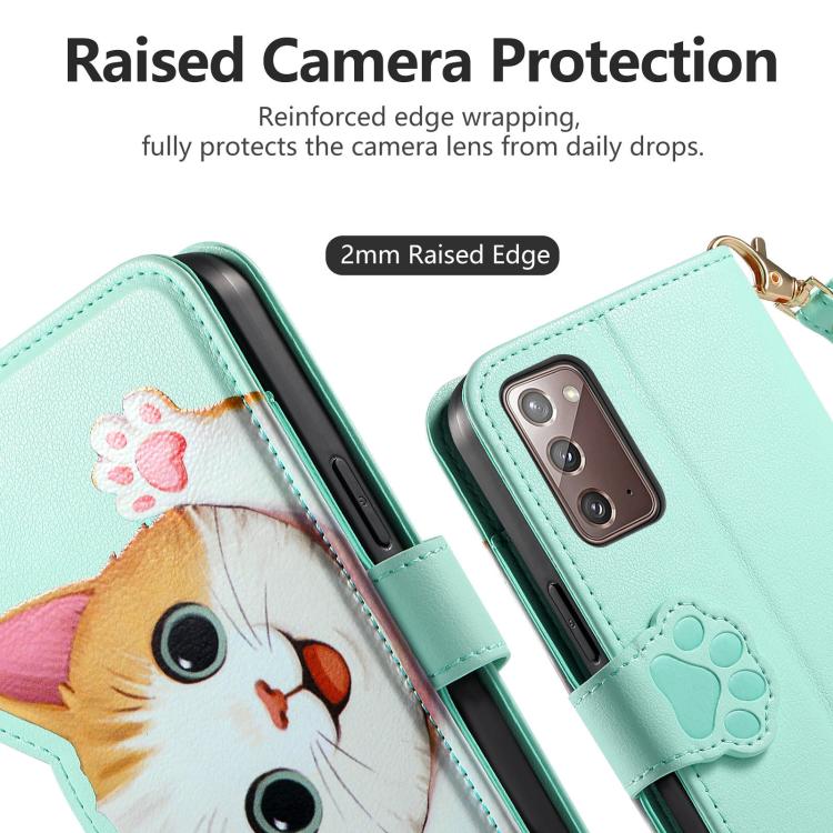 For Galaxy Note 20 Cat-shaped Zipper Wallet Vegan Leather Phone Case with Strap