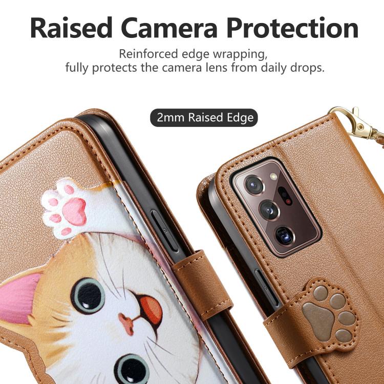 For Galaxy Note 20 Ultra Cat-shaped Zipper Wallet Vegan Leather Phone Case with Strap
