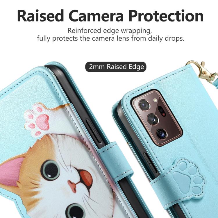 For Galaxy Note 20 Ultra Cat-shaped Zipper Wallet Vegan Leather Phone Case with Strap