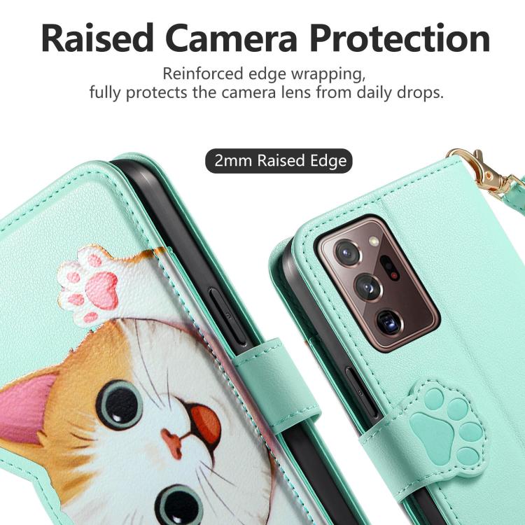 For Galaxy Note 20 Ultra Cat-shaped Zipper Wallet Vegan Leather Phone Case with Strap
