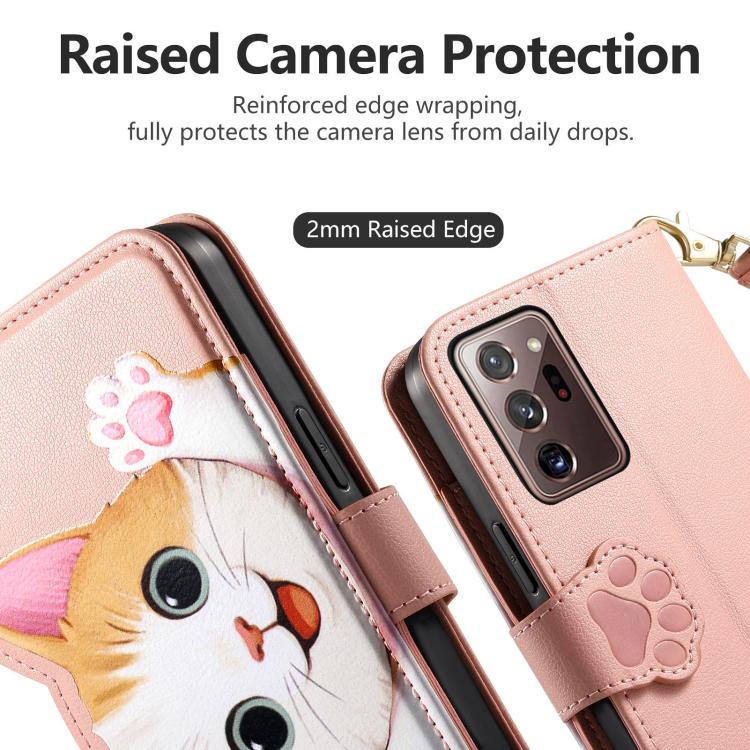 For Galaxy Note 20 Ultra Cat-shaped Zipper Wallet Vegan Leather Phone Case with Strap