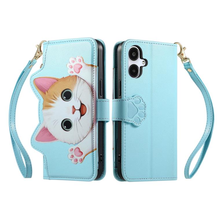 For Galaxy A05 Cat-shaped Zipper Wallet Vegan Leather Phone Case with Strap