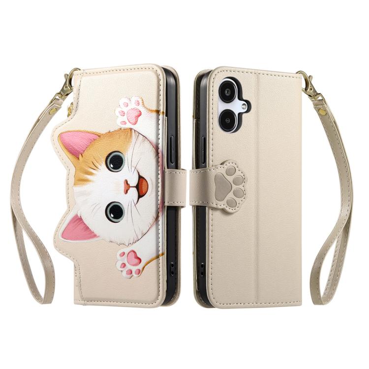 For Galaxy A05 Cat-shaped Zipper Wallet Vegan Leather Phone Case with Strap