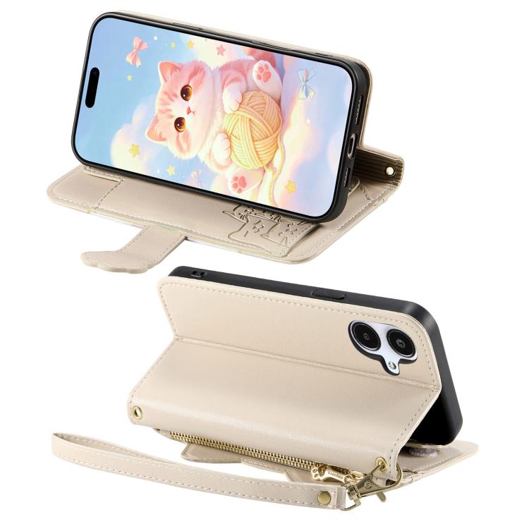For Galaxy A05 Cat-shaped Zipper Wallet Vegan Leather Phone Case with Strap
