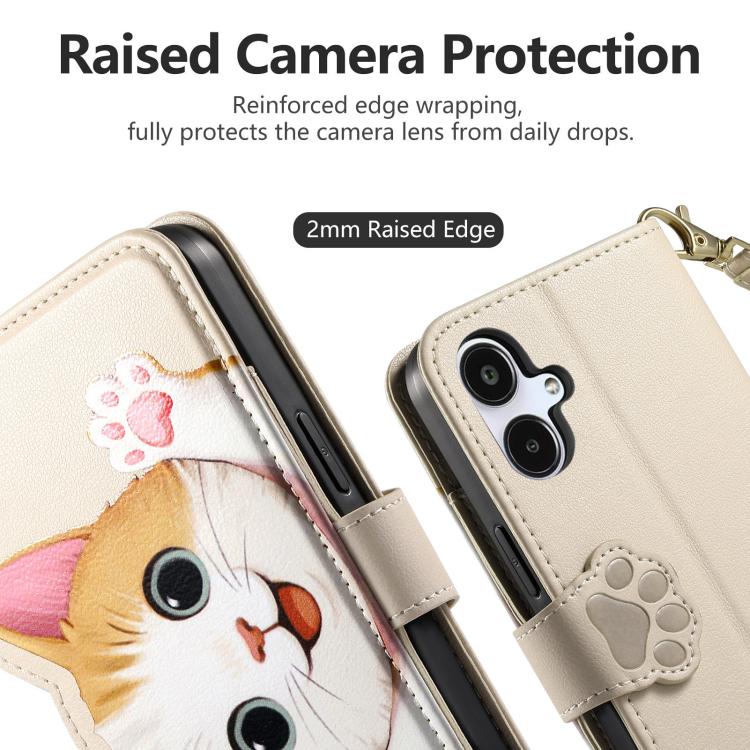 For Galaxy A05 Cat-shaped Zipper Wallet Vegan Leather Phone Case with Strap