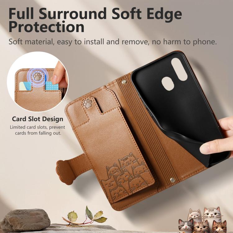 For Galaxy A31 Cat-shaped Zipper Wallet Vegan Leather Phone Case with Strap