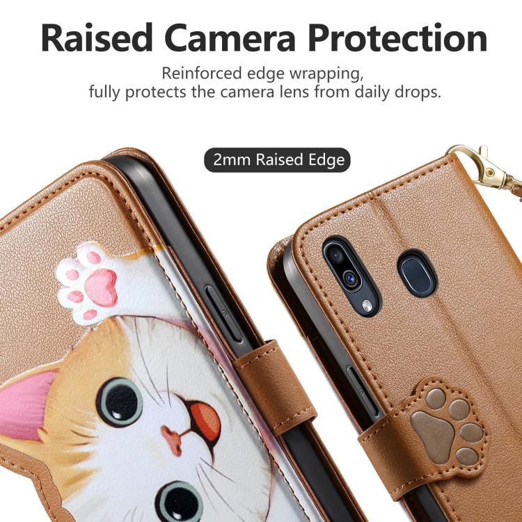 For Galaxy A31 Cat-shaped Zipper Wallet Vegan Leather Phone Case with Strap