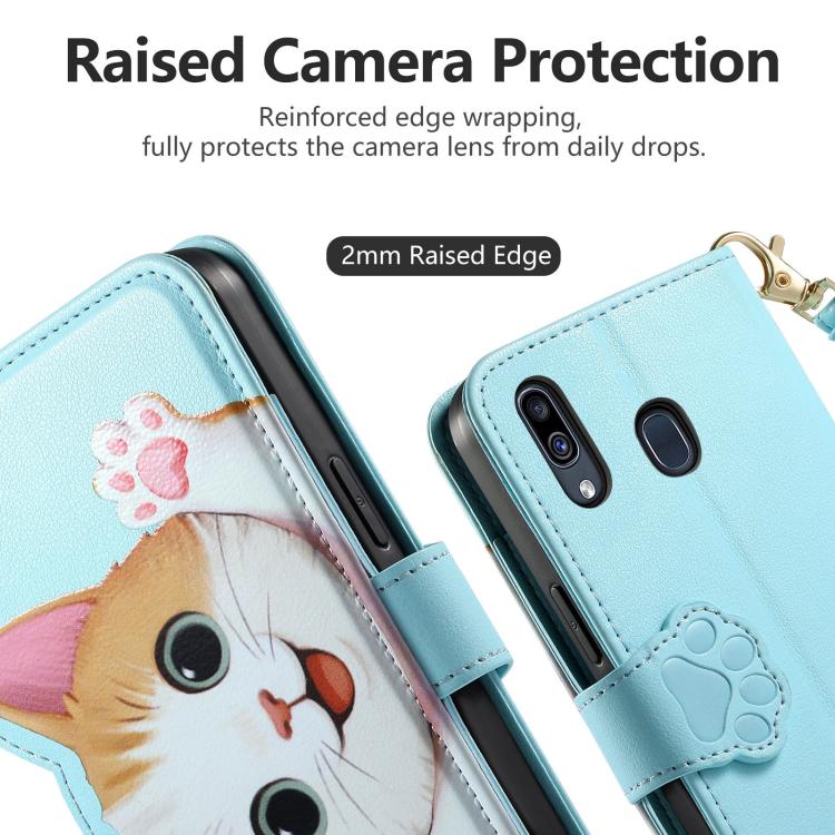 For Galaxy A31 Cat-shaped Zipper Wallet Vegan Leather Phone Case with Strap