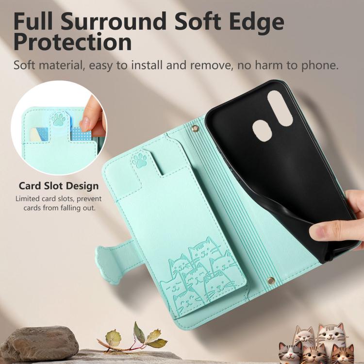 For Galaxy A31 Cat-shaped Zipper Wallet Vegan Leather Phone Case with Strap