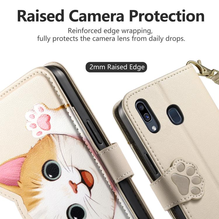 For Galaxy A31 Cat-shaped Zipper Wallet Vegan Leather Phone Case with Strap