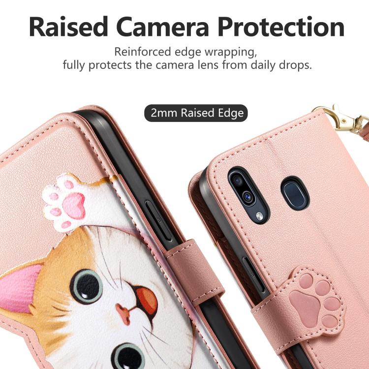 For Galaxy A31 Cat-shaped Zipper Wallet Vegan Leather Phone Case with Strap