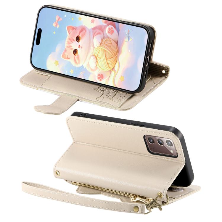 For Galaxy A71 Cat-shaped Zipper Wallet Vegan Leather Phone Case with Strap