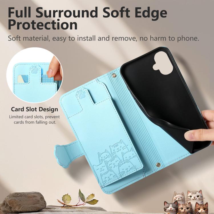 For Galaxy A06 Cat-shaped Zipper Wallet Vegan Leather Phone Case with Strap