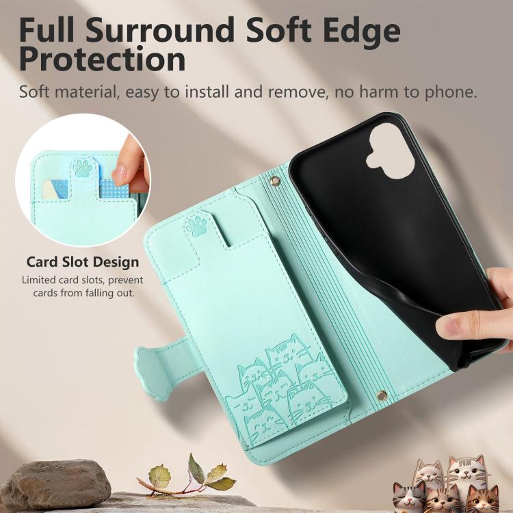 For Galaxy A06 Cat-shaped Zipper Wallet Vegan Leather Phone Case with Strap