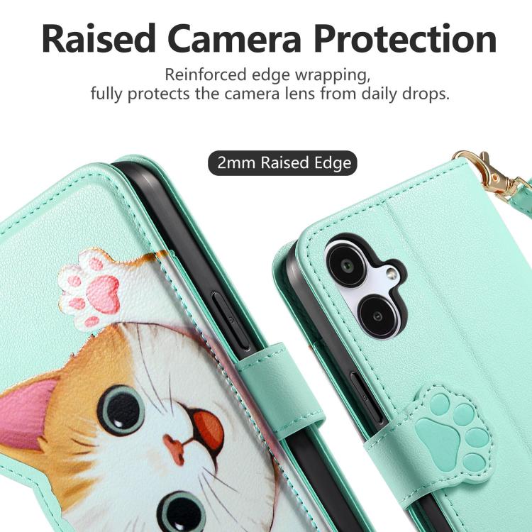 For Galaxy A06 Cat-shaped Zipper Wallet Vegan Leather Phone Case with Strap