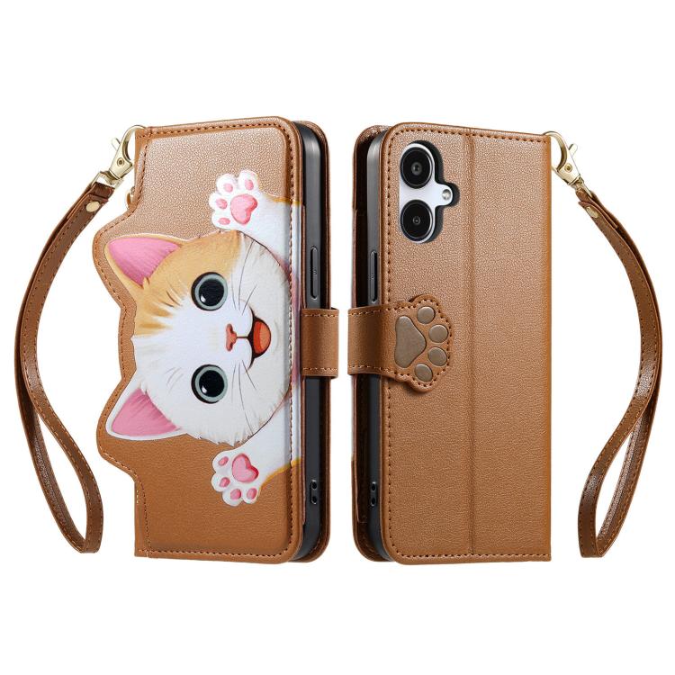 For Galaxy A07 Cat-shaped Zipper Wallet Vegan Leather Phone Case with Strap