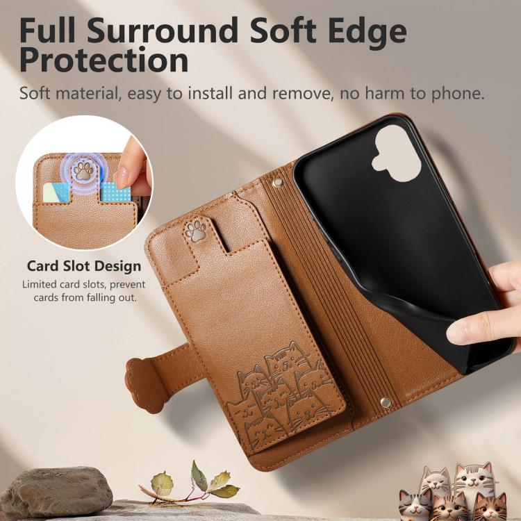 For Galaxy A07 Cat-shaped Zipper Wallet Vegan Leather Phone Case with Strap