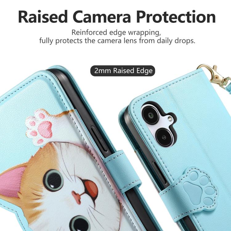 For Galaxy A07 Cat-shaped Zipper Wallet Vegan Leather Phone Case with Strap