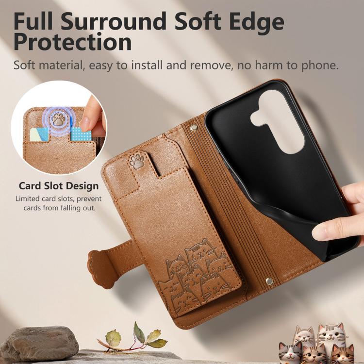 For Galaxy S24 FE 5G Cat-shaped Zipper Wallet Vegan Leather Phone Case with Strap