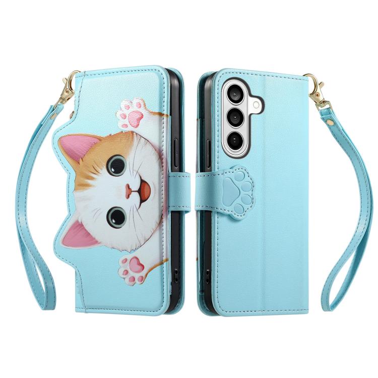 For Galaxy S23 FE 5G Cat-shaped Zipper Wallet Vegan Leather Phone Case with Strap
