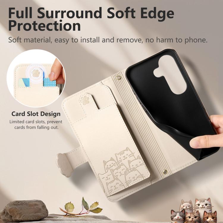 For Galaxy S23 FE 5G Cat-shaped Zipper Wallet Vegan Leather Phone Case with Strap