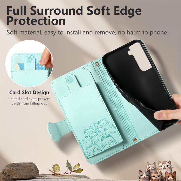 For Galaxy S21 FE 5G Cat-shaped Zipper Wallet Vegan Leather Phone Case with Strap