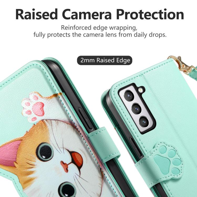 For Galaxy S21 FE 5G Cat-shaped Zipper Wallet Vegan Leather Phone Case with Strap