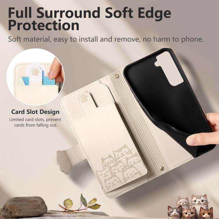 For Galaxy S21 FE 5G Cat-shaped Zipper Wallet Vegan Leather Phone Case with Strap