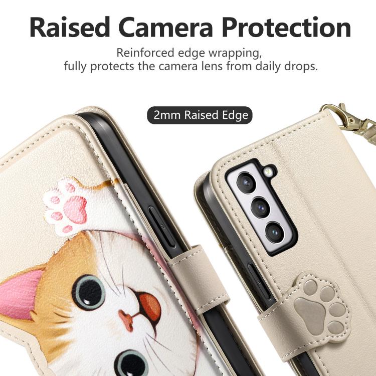 For Galaxy S21 FE 5G Cat-shaped Zipper Wallet Vegan Leather Phone Case with Strap