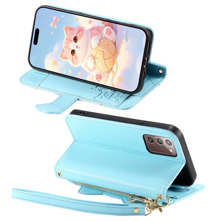 For Galaxy A23 5G Cat-shaped Zipper Wallet Vegan Leather Phone Case with Strap