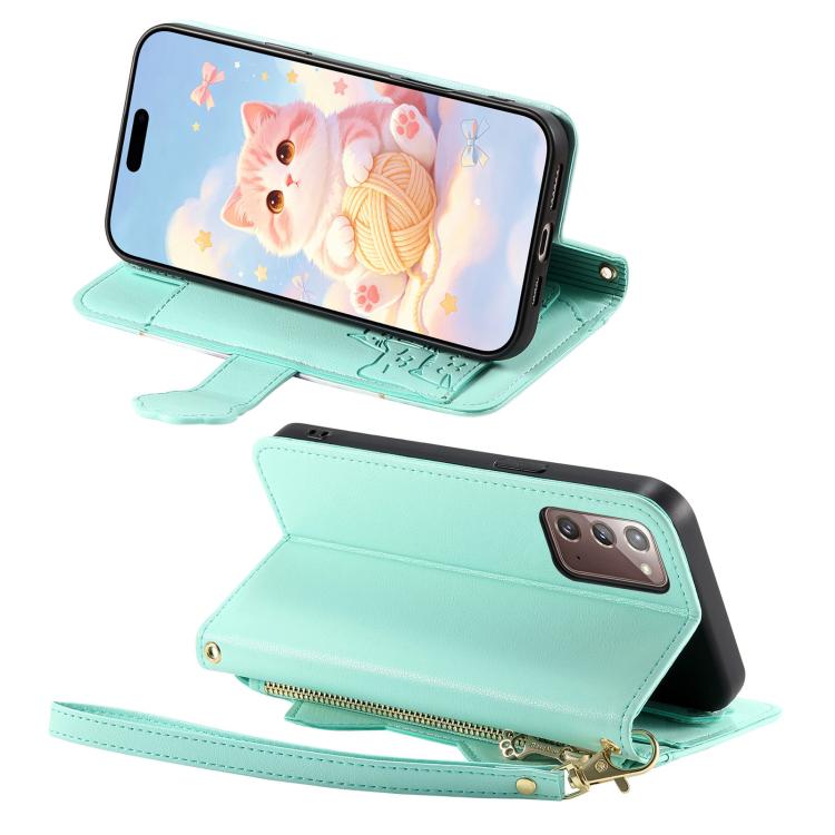 For Galaxy A23 5G Cat-shaped Zipper Wallet Vegan Leather Phone Case with Strap