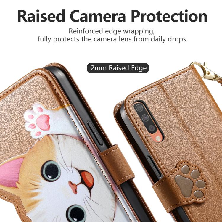 For Galaxy A70 / A70s Cat-shaped Zipper Wallet Vegan Leather Phone Case with Strap