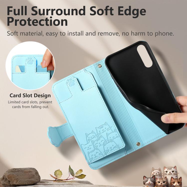 For Galaxy A70 / A70s Cat-shaped Zipper Wallet Vegan Leather Phone Case with Strap