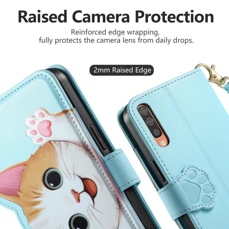 For Galaxy A70 / A70s Cat-shaped Zipper Wallet Vegan Leather Phone Case with Strap