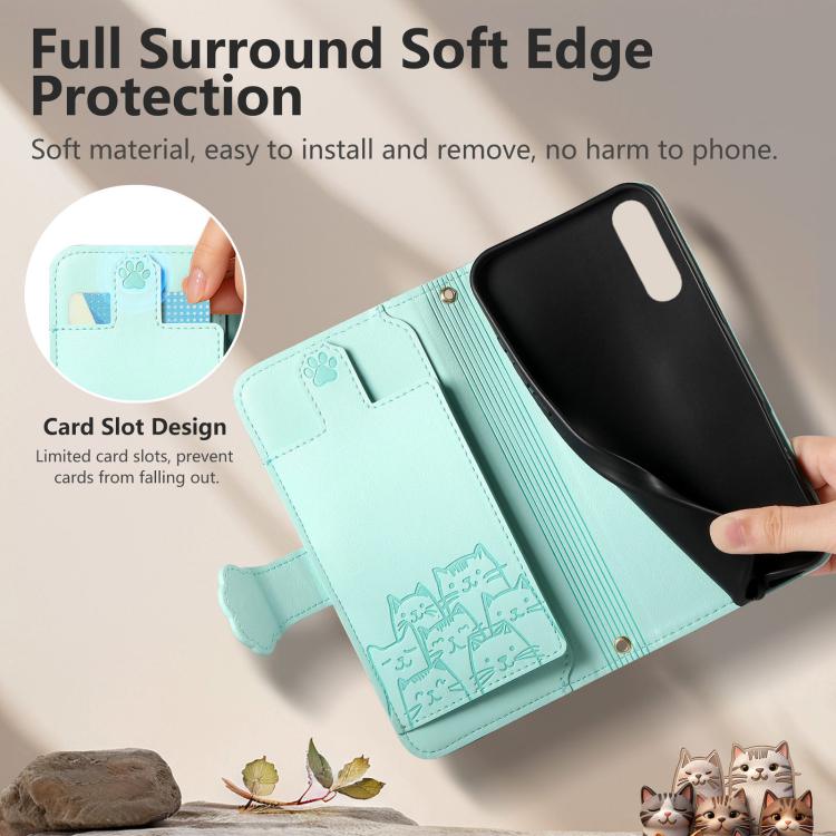 For Galaxy A70 / A70s Cat-shaped Zipper Wallet Vegan Leather Phone Case with Strap