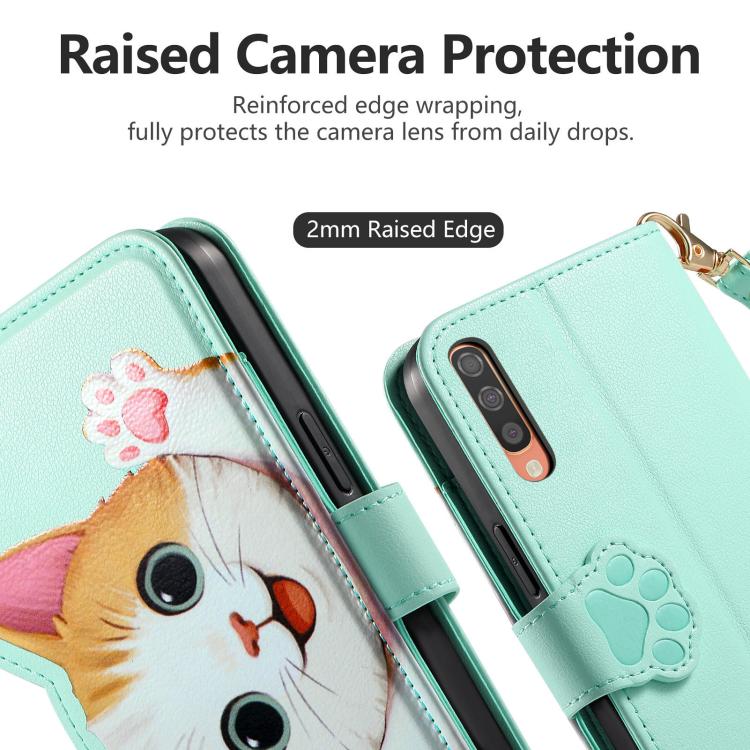 For Galaxy A70 / A70s Cat-shaped Zipper Wallet Vegan Leather Phone Case with Strap