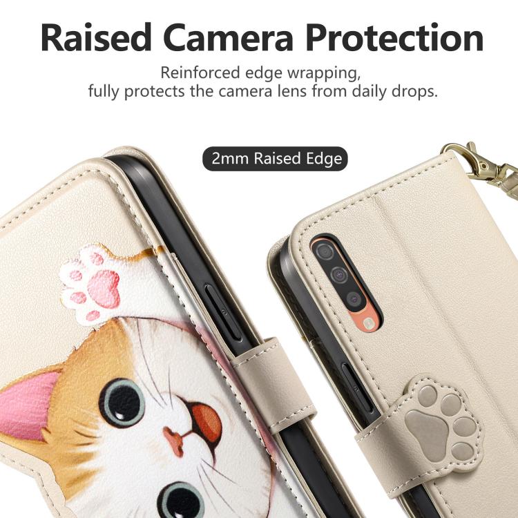 For Galaxy A70 / A70s Cat-shaped Zipper Wallet Vegan Leather Phone Case with Strap