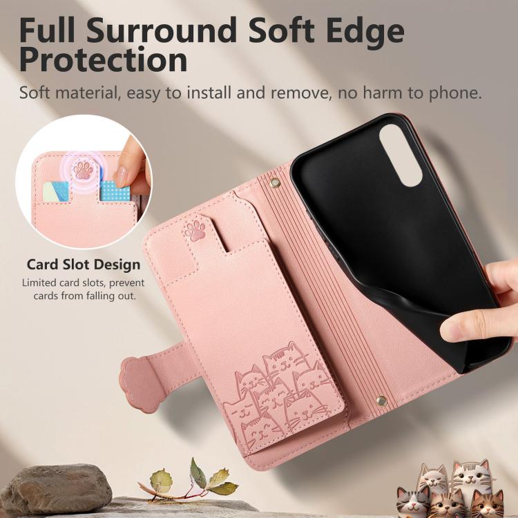 For Galaxy A70 / A70s Cat-shaped Zipper Wallet Vegan Leather Phone Case with Strap