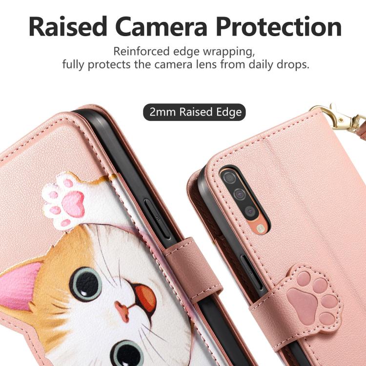 For Galaxy A70 / A70s Cat-shaped Zipper Wallet Vegan Leather Phone Case with Strap
