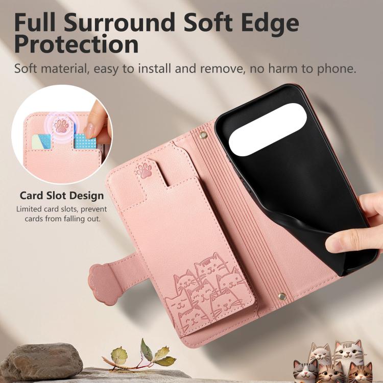 For Google Pixel 8 Pro Cat-shaped Zipper Wallet Vegan Leather Phone Case with Strap