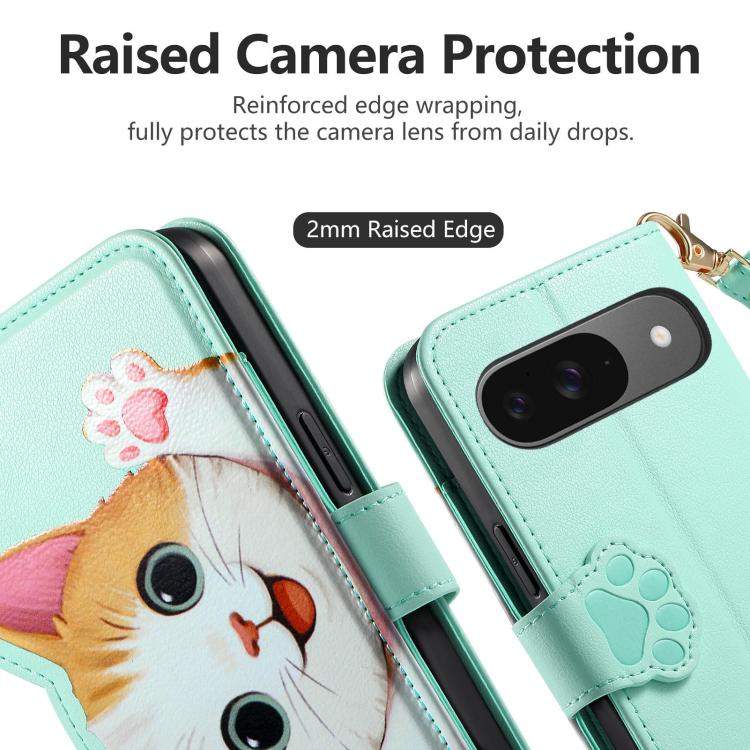 For Google Pixel 8a Cat-shaped Zipper Wallet Vegan Leather Phone Case with Strap