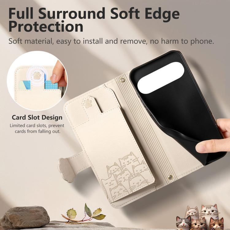 For Google Pixel 8a Cat-shaped Zipper Wallet Vegan Leather Phone Case with Strap