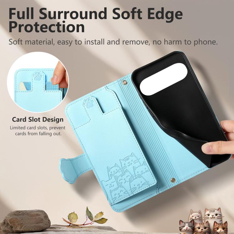 For Google Pixel 7 Cat-shaped Zipper Wallet Vegan Leather Phone Case with Strap