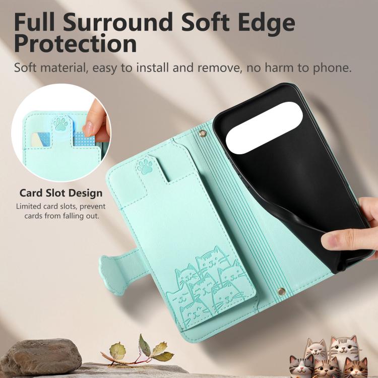 For Google Pixel 7 Cat-shaped Zipper Wallet Vegan Leather Phone Case with Strap