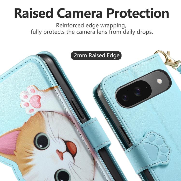 For Google Pixel 7 Pro Cat-shaped Zipper Wallet Vegan Leather Phone Case with Strap