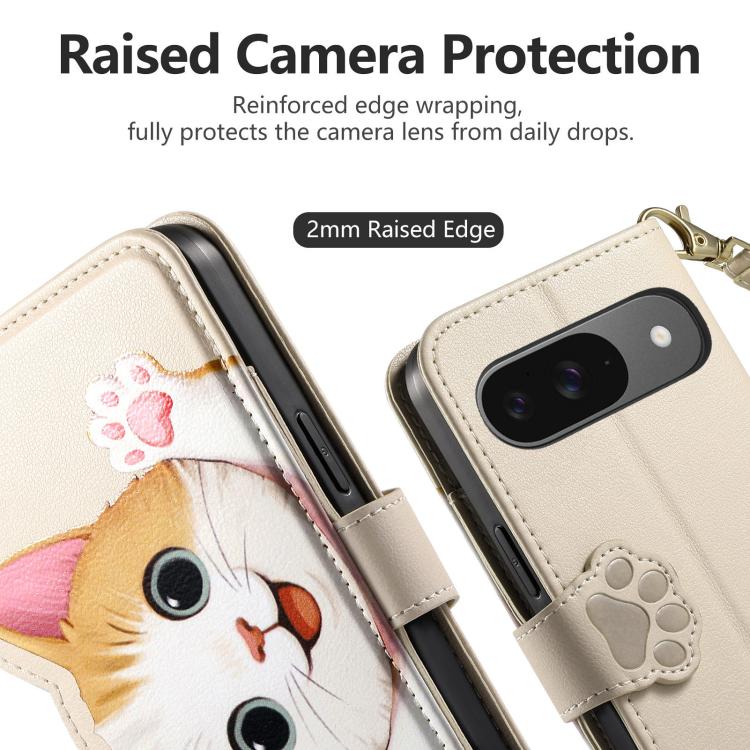 For Google Pixel 6 Cat-shaped Zipper Wallet Vegan Leather Phone Case with Strap