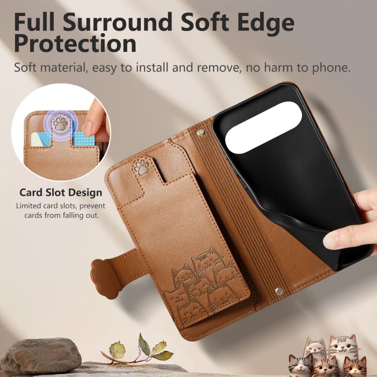 For Google Pixel 11 Pro XL Cat-shaped Zipper Wallet Vegan Leather Phone Case with Strap