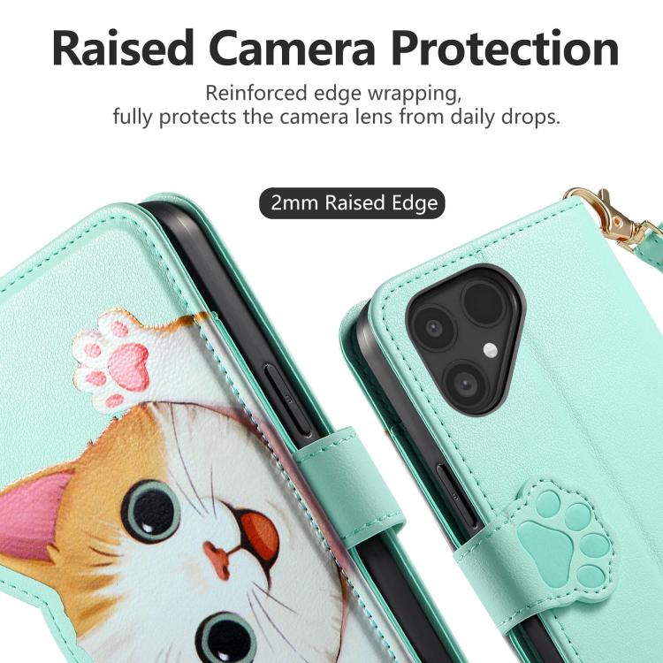 For Fairphone 5 Cat-shaped Zipper Wallet Vegan Leather Phone Case with Strap
